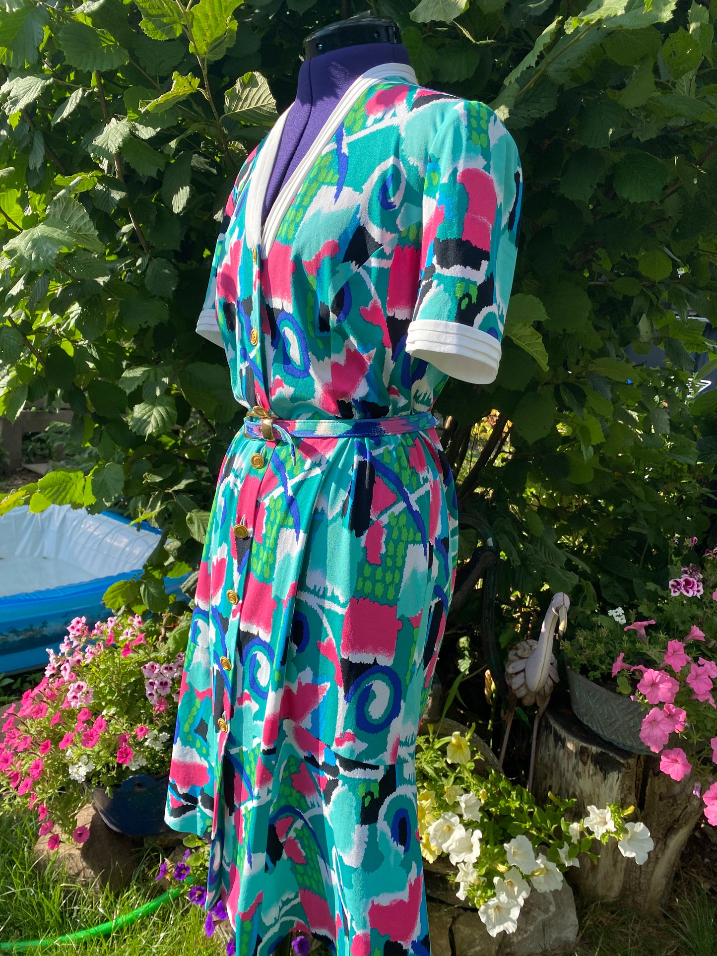 Robe turquoise et fushia 80s