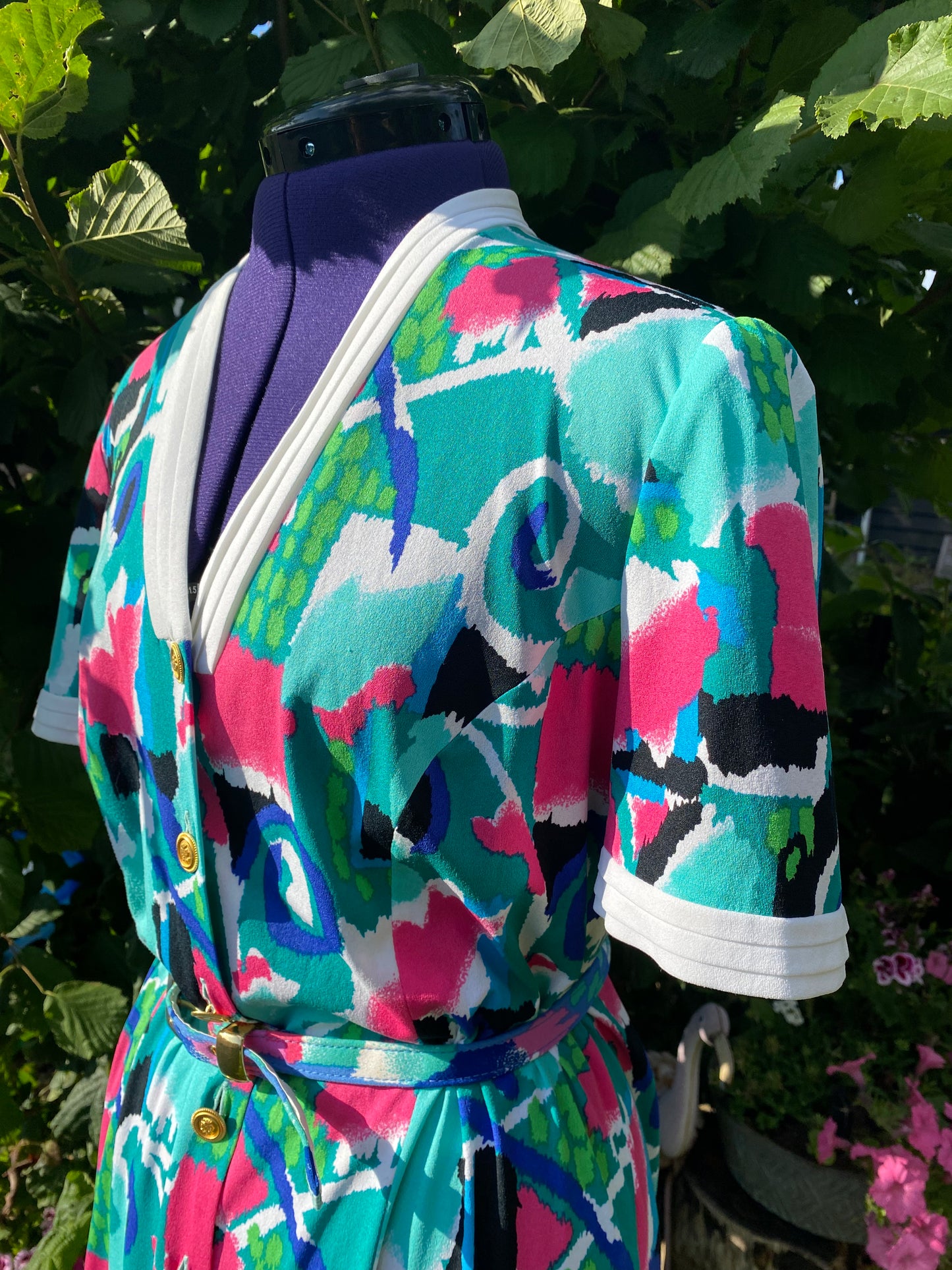 Robe turquoise et fushia 80s