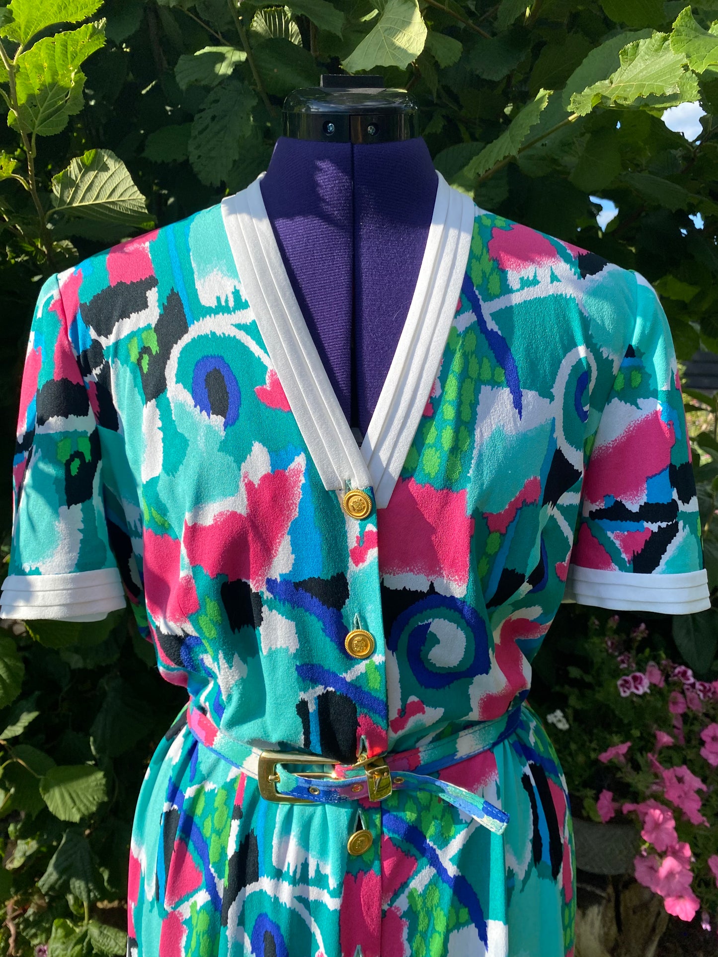 Robe turquoise et fushia 80s