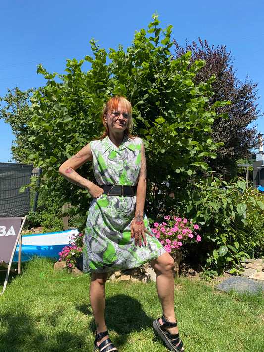 Robe tablier motifs verte 70s