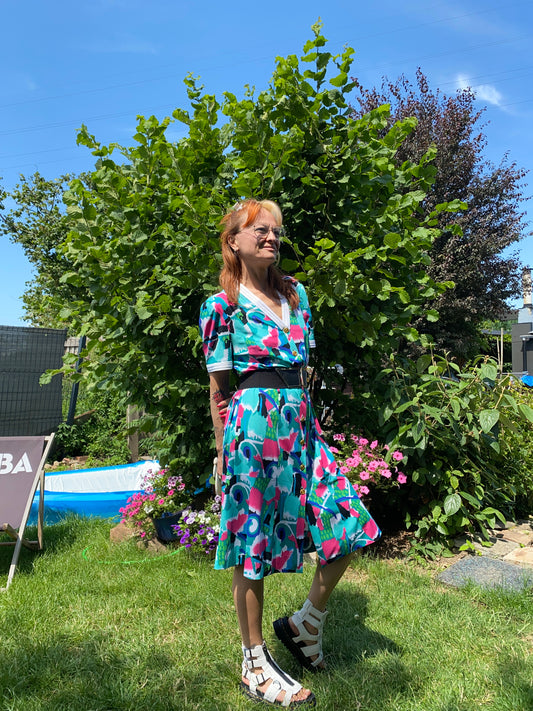 Robe turquoise et fushia 80s