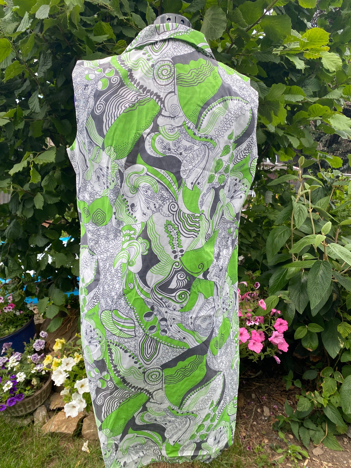 Robe tablier motifs verte 70s