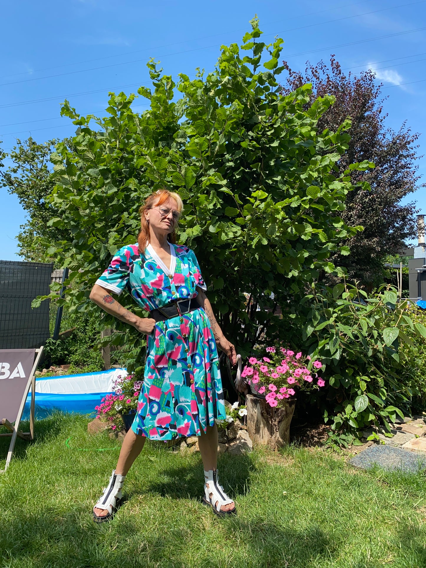 Robe turquoise et fushia 80s