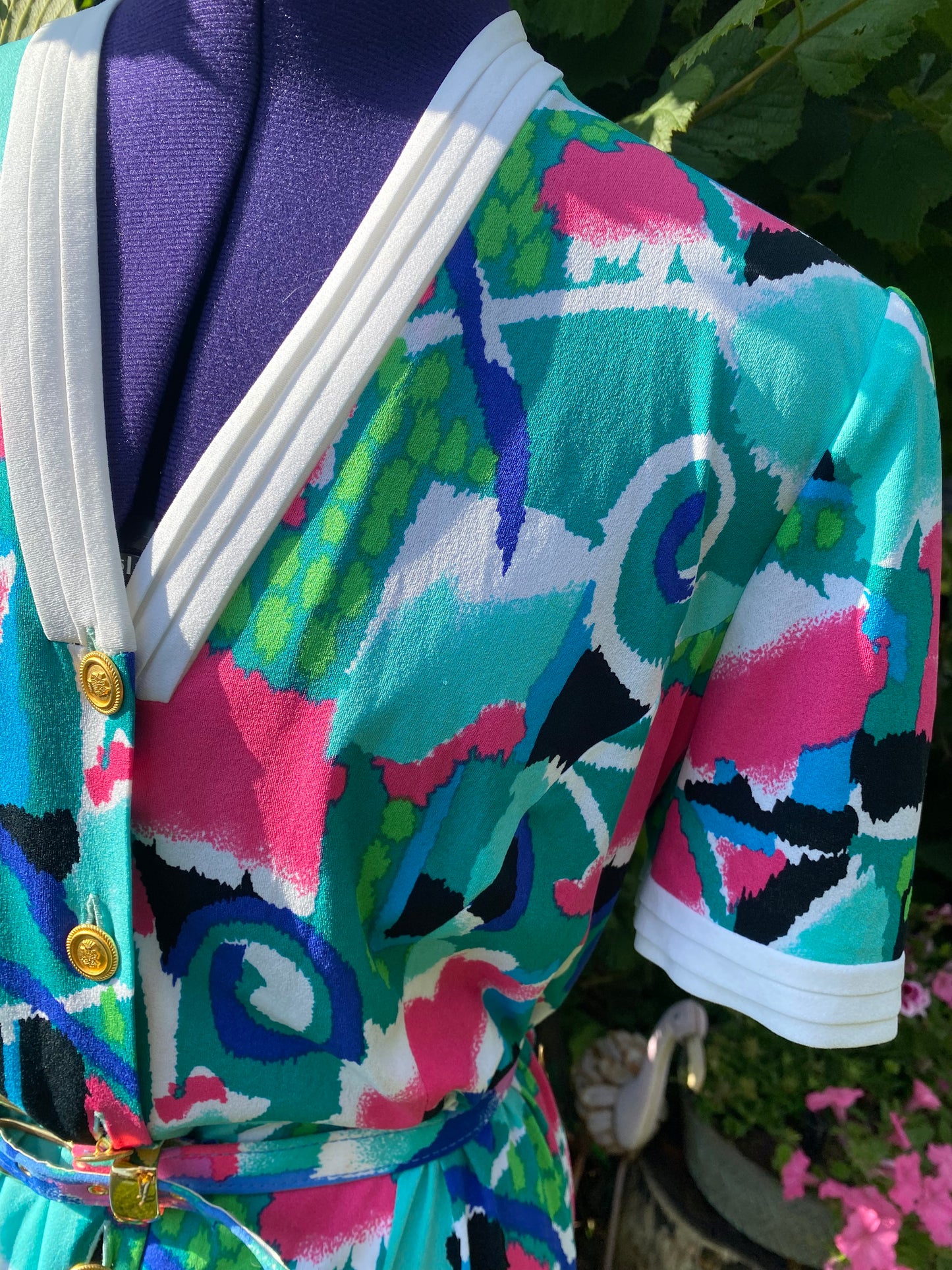 Robe turquoise et fushia 80s