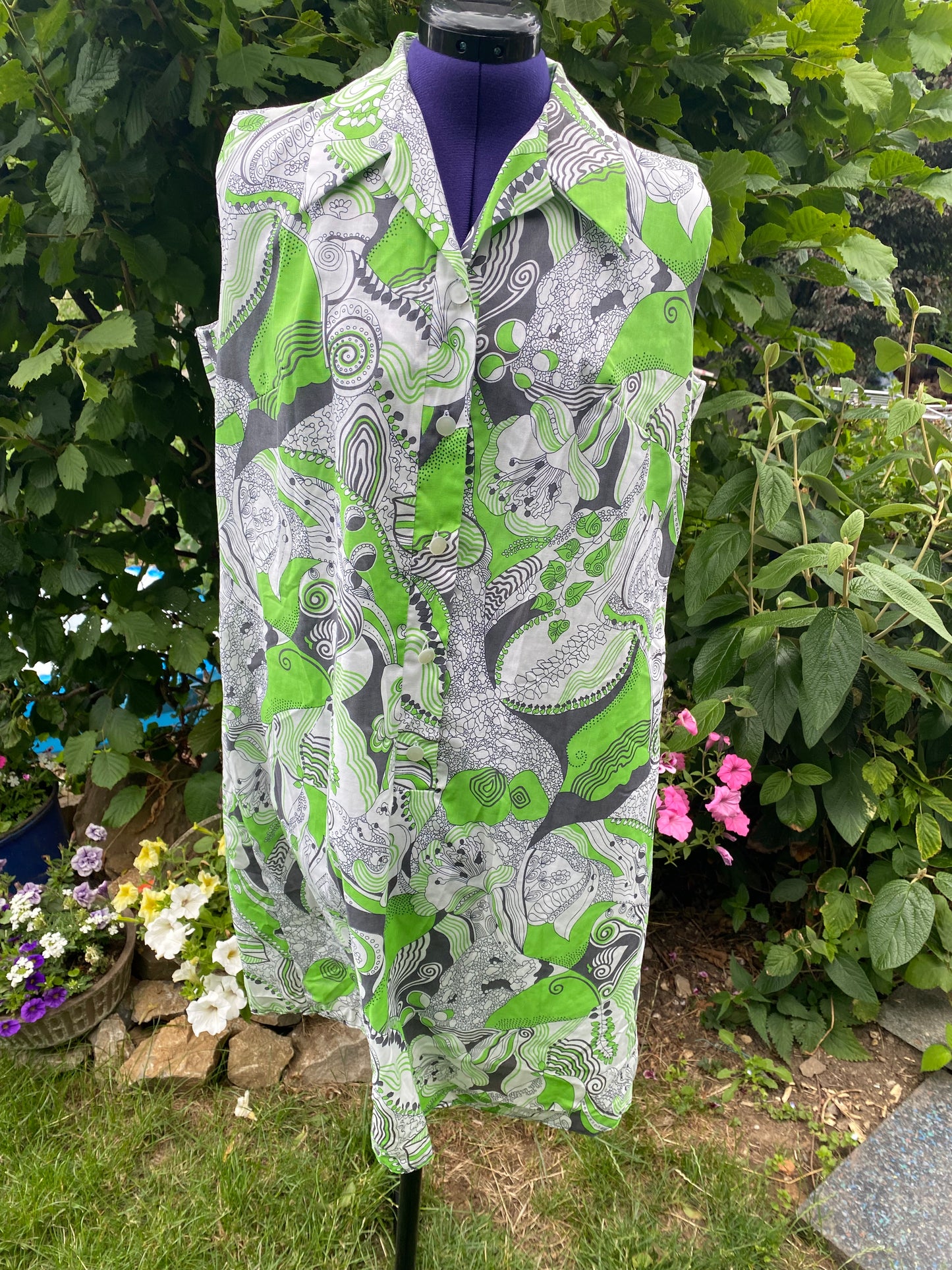 Robe tablier motifs verte 70s